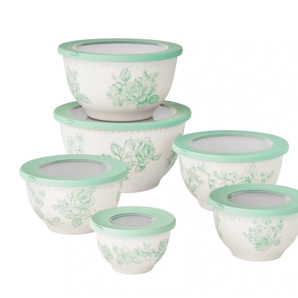 Pioneer Woman Agatha 12-Piece Bamboo Melamine Nesting Mixing Bowl Set, Green